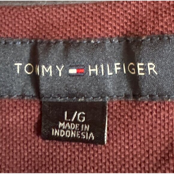 Tommy Hilfiger Shirt Mens Large Burgundy Polo Embroidered Lion & Number 5 - Picture 3 of 7